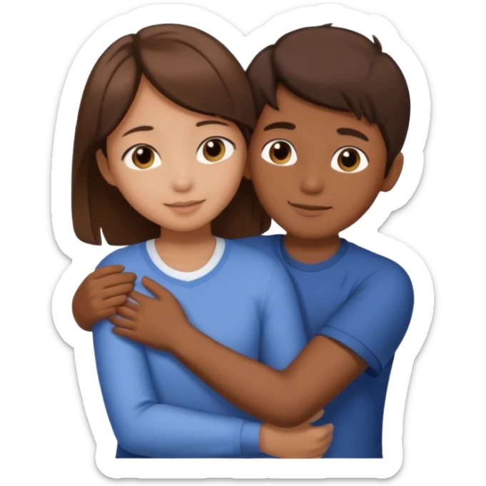 Asian brown hair girl sis hug Asian brown hair boy bro  sticker
