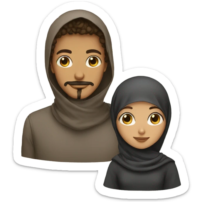 brown teen with curly hair and goatee and moustache with a hijabi girl sticker