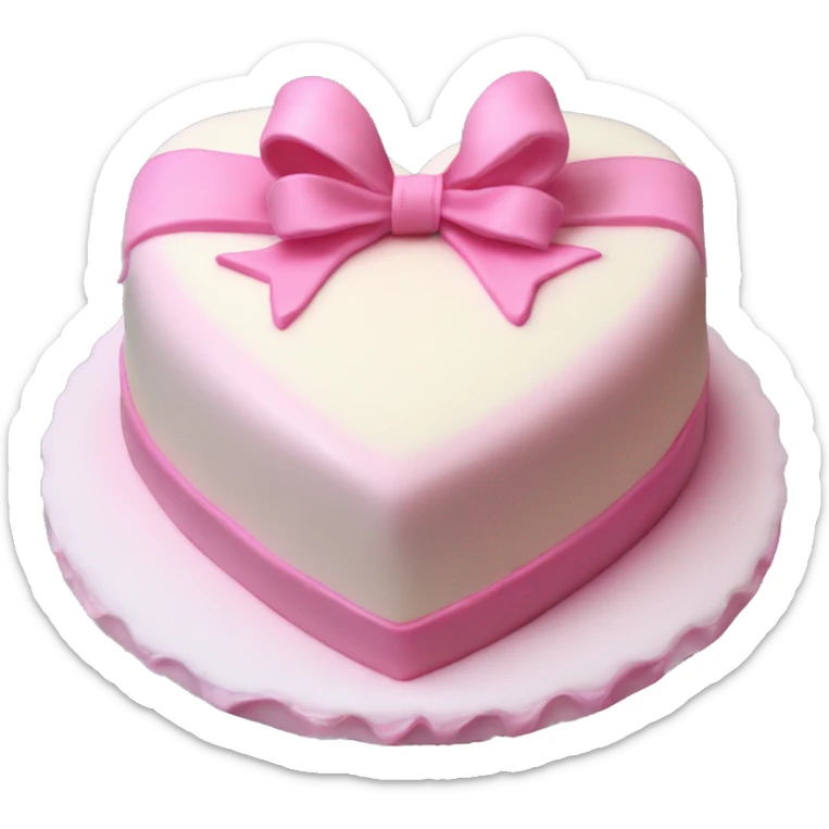 Heart shaped birthday cake with a huge pink bow and white vintage frosting  sticker