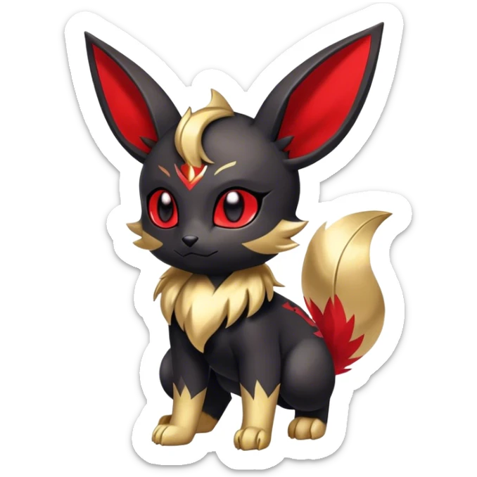 Cute cool black red animal Eeveelution-Fakemon-hybrid, full body, gold markings sticker