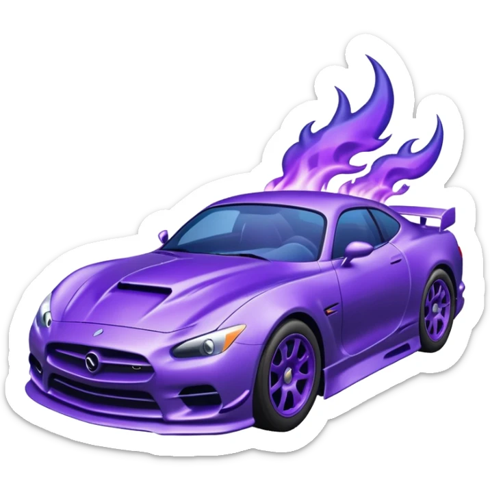 Purple car drifting with navy blue flames coming out of the rear tires. sticker