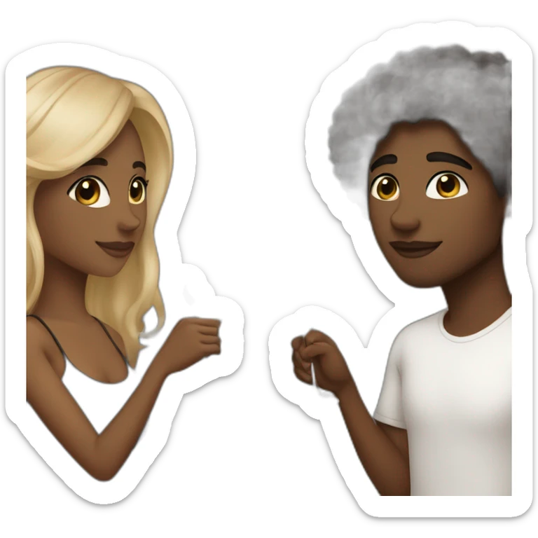 A black female with brown eyes and blond medium long hair and a black male with brown eyes and black hair low fade, they toast to each other with a glass of white wine. sticker