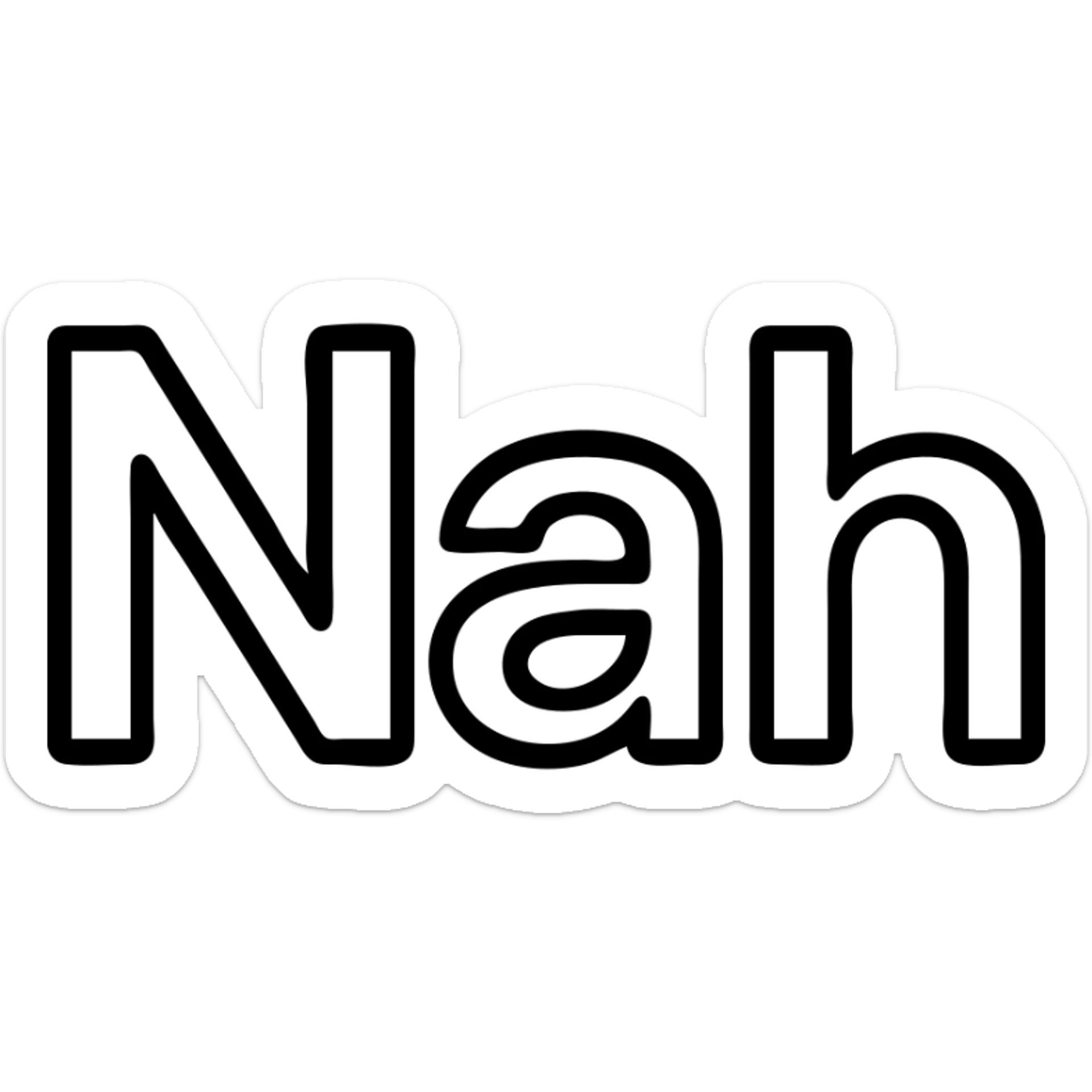 icon of the word 'Nah', bold, modern, minimal, suitable for app or web UI, outlined style, clean lines sticker