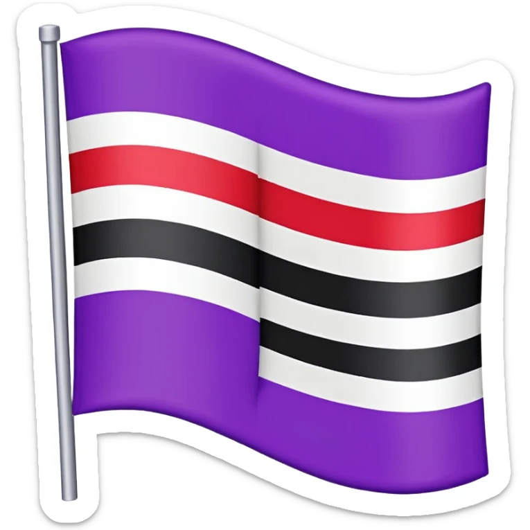 The emoji of a flag with three horizontal sections. The top is black, the middle is white, and the bottom is split in half. The bottom left is purple, and the bottom right is red sticker