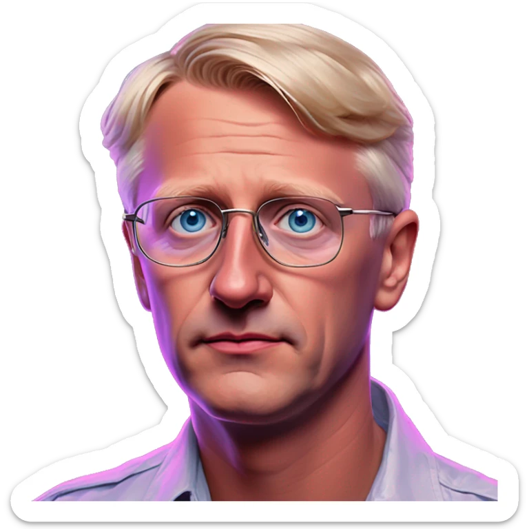 Synthwave Carl Bildt in SNES style, oil paint, epic eyes, intricate lips, exquisite pose, beautiful, desirable, logical, Midsommar  sticker