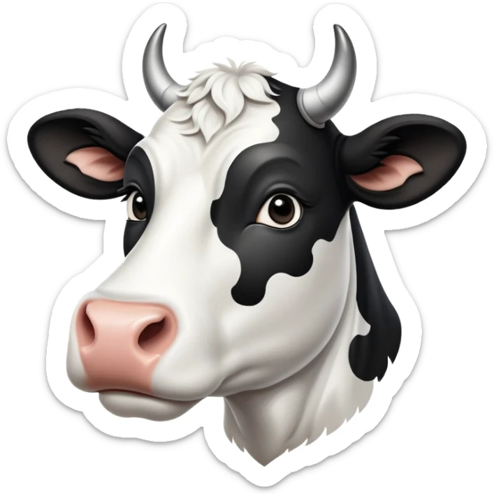 cinematic-noble-black-and-white-cow-portrait-emoji,-poised-and-regal,-with-a-large,-sturdy-build-and-a-beautifully-patterned-hide-of-rich-black-accented-by-crisp-white-patches,-deep-set-soulful-brown-eyes,-simplified-yet-sharp-and-sophisticated sticker