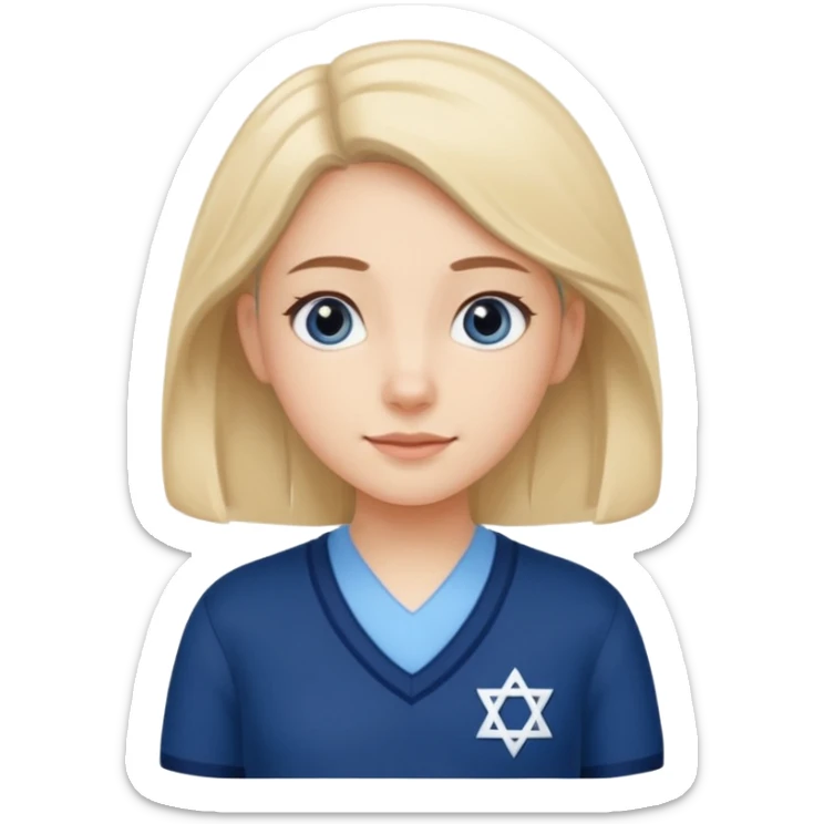 cute school girl jewish blue shirt navy jumper with light blue by the v neck on the jumper sticker