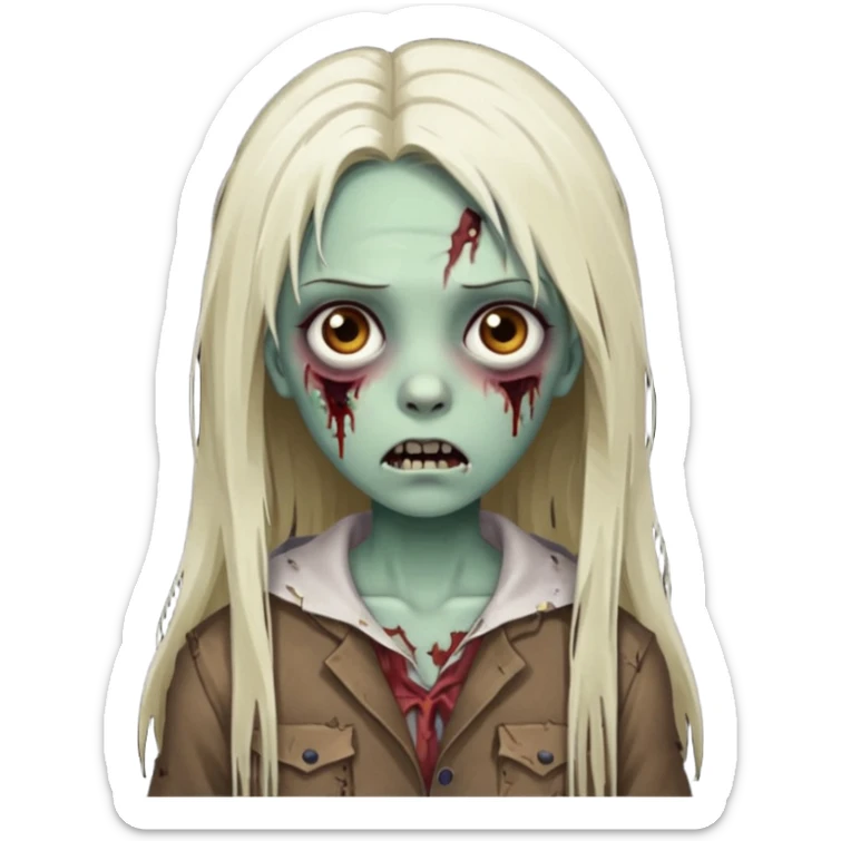 zombie girl with straight long hair and brown eyes sticker