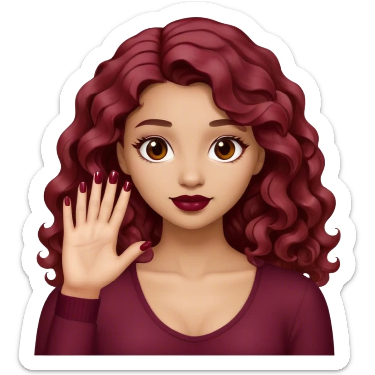girl with wavy hair and burgundy nail polish sticker