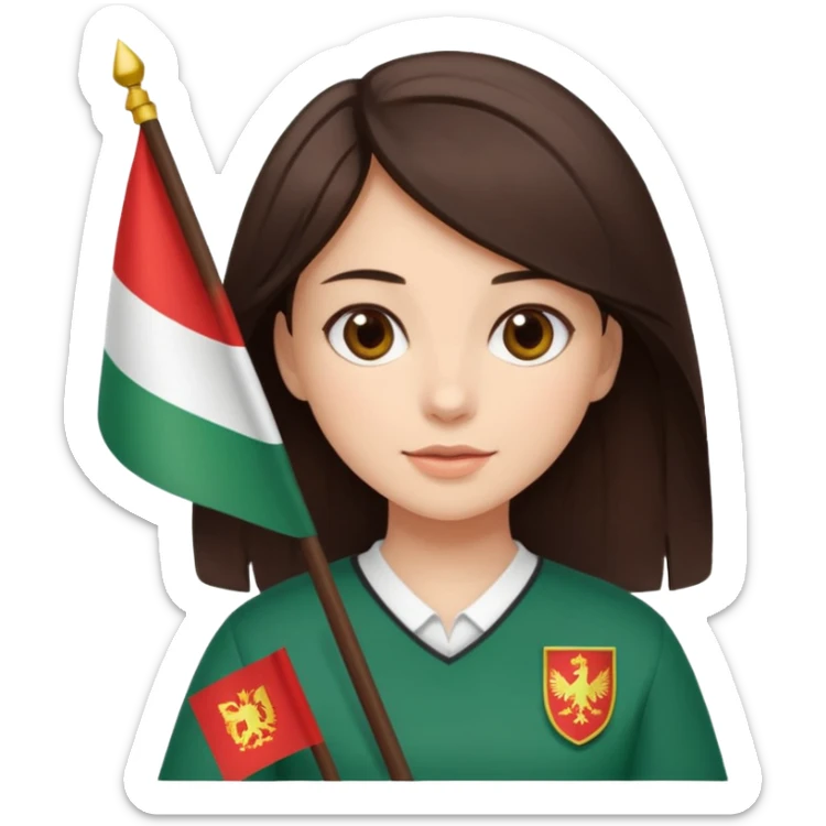 Una ragazza mora chiara con capelli medi mori con la bandiera della bulgaria tra le mani sticker