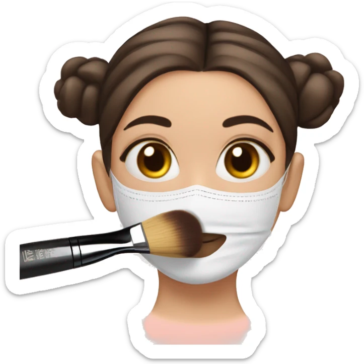 white girl with dark hair and bun applying face mask all over face with brush sticker