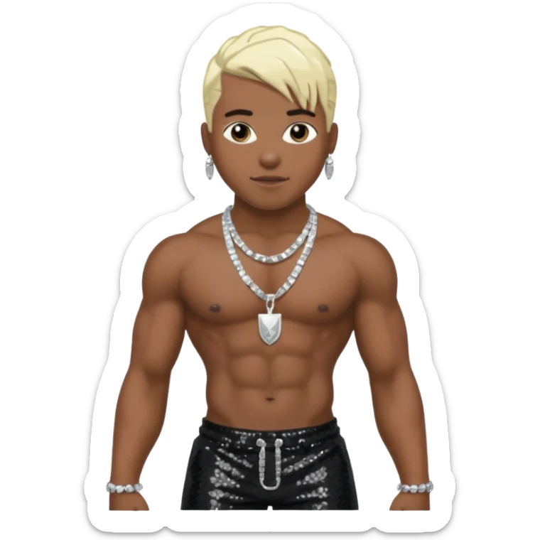 Sisqó with black sequin baggy pants, shirtless with necklace, dark skin, platinum blonde hair sticker