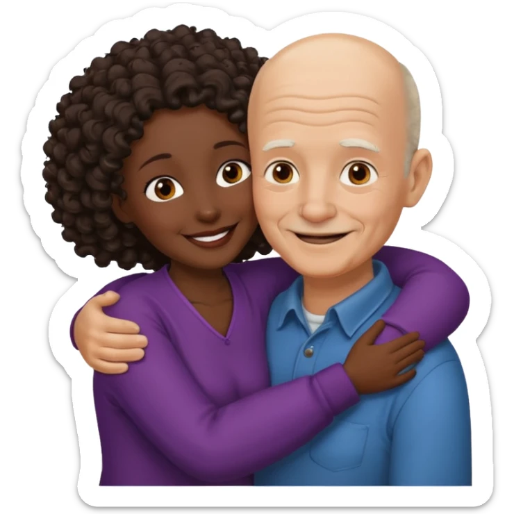  White no hiar Old man hugging dack skin curly hair woman sticker