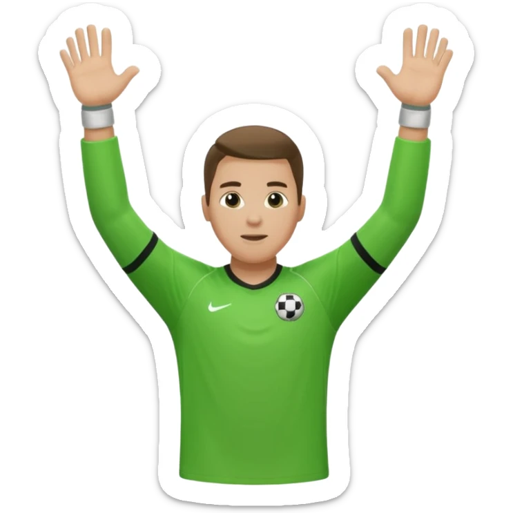 soccer goalkeeper wearing a green shirt, shorts, socks and football boots, with arms raised sticker