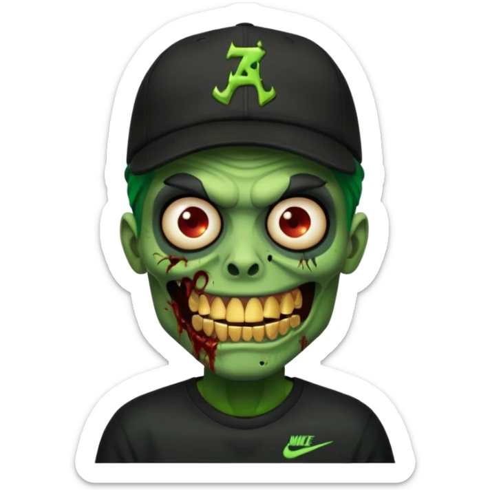 Faça um zombie com uma blusa da Nike preta com um boné preto da Nike tbm, que o zombie tenha dentes de ouro. sticker