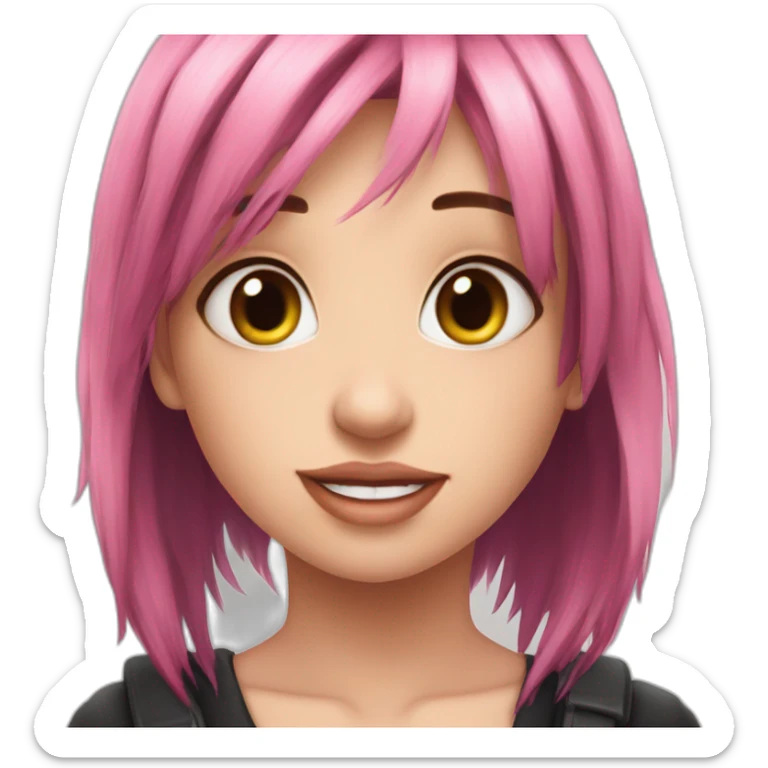 Front view curvy emo girl pink hair sits on the floor straight view hands up black skirt полосатые рваные чулки sticker
