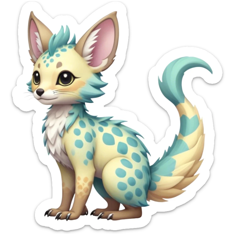 Feral Rare Fantasy cute pastel tropical Vernid-Trico-species by LiLaiRa, random markings, tufted tail, tufted ears, full body sticker