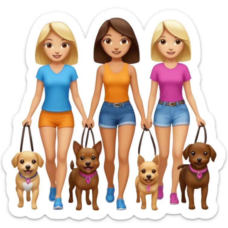 Three girls, two brunettes and one blonde, on a hot girl walk with two dogs  sticker