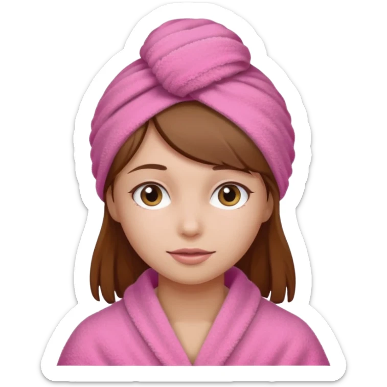 Girl with a pink towel on her head brown hair sticker