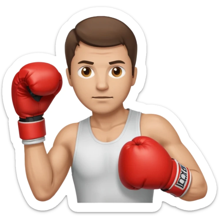 Rapaz de 39 anos ,cabelo castanho médio ,olhos castanho claro , cabelo corte malet, com uma luva de box na mão sticker