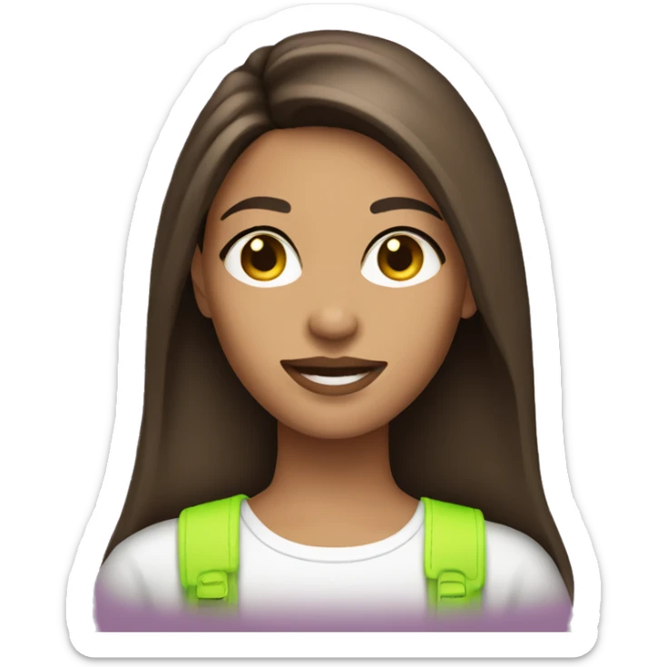 brunette, straight haired girl with tan skin and neon accessories  sticker