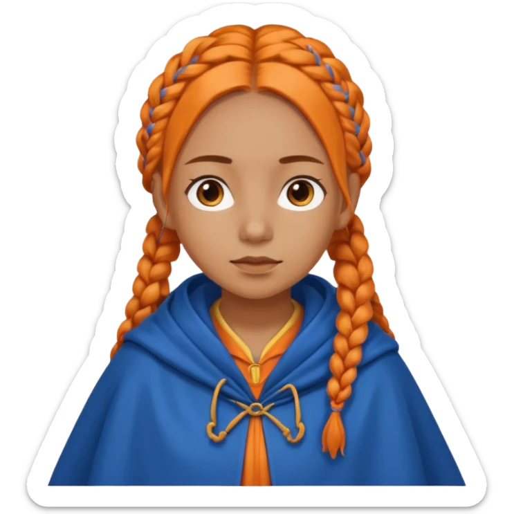 orange braids hair girl, tan skin, wear blue cloak sticker