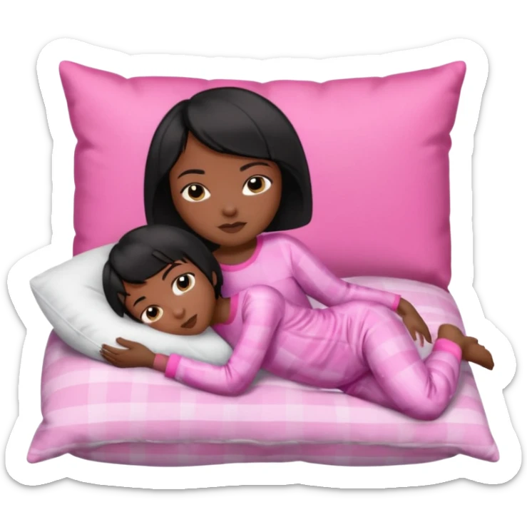 Dark skin Black woman with short  black bob  hair, pink pajamas laying on pillow just me  sticker