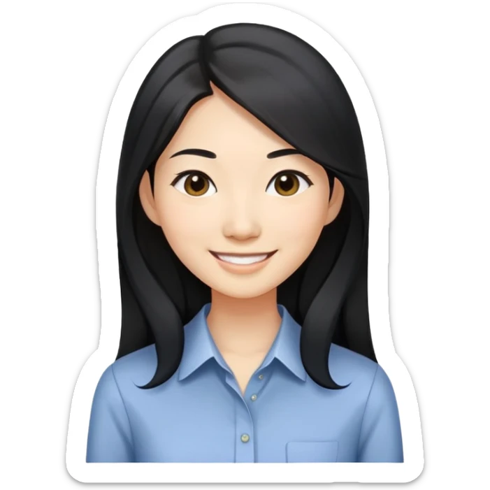 Asian woman with black long hair smiling business casual shirt upper body shot sticker