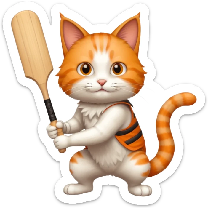cat playing cricket sticker
