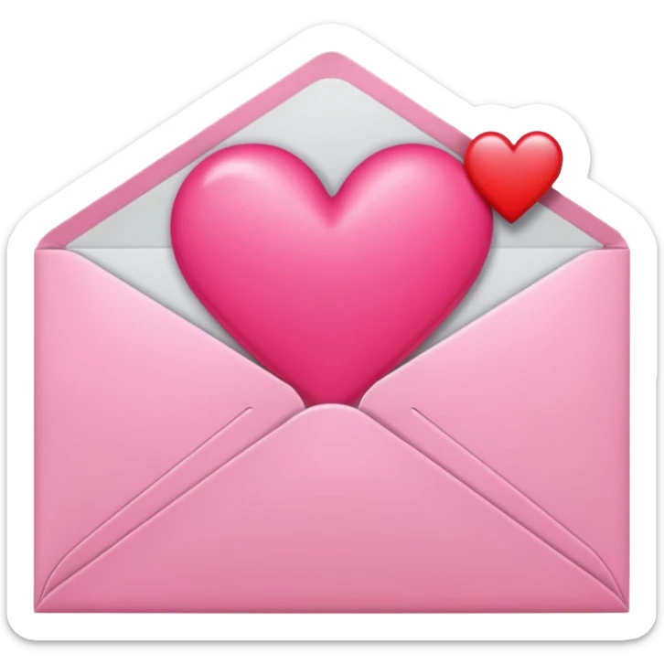 envelope with a heart sticking out of it in y2k style, the heart is bright reddish pink and glossy sticker