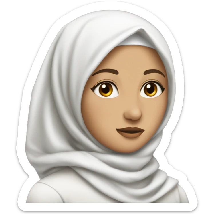 White hijab teenager with her neck showing but hair covered, hijab a cheetah print sticker