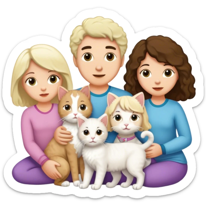 Family of five, brunette daughter, blonde daughter, two white cats & two aussiedoodles sticker