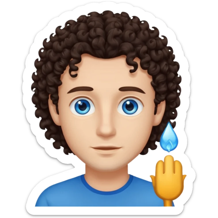 homme yeux bleu azur,cheveux brun foncé bouclé sticker