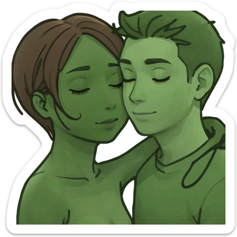 Fille blanche au cheveux brun qui fait un câlin à son copain brun à la peau blanche  sticker