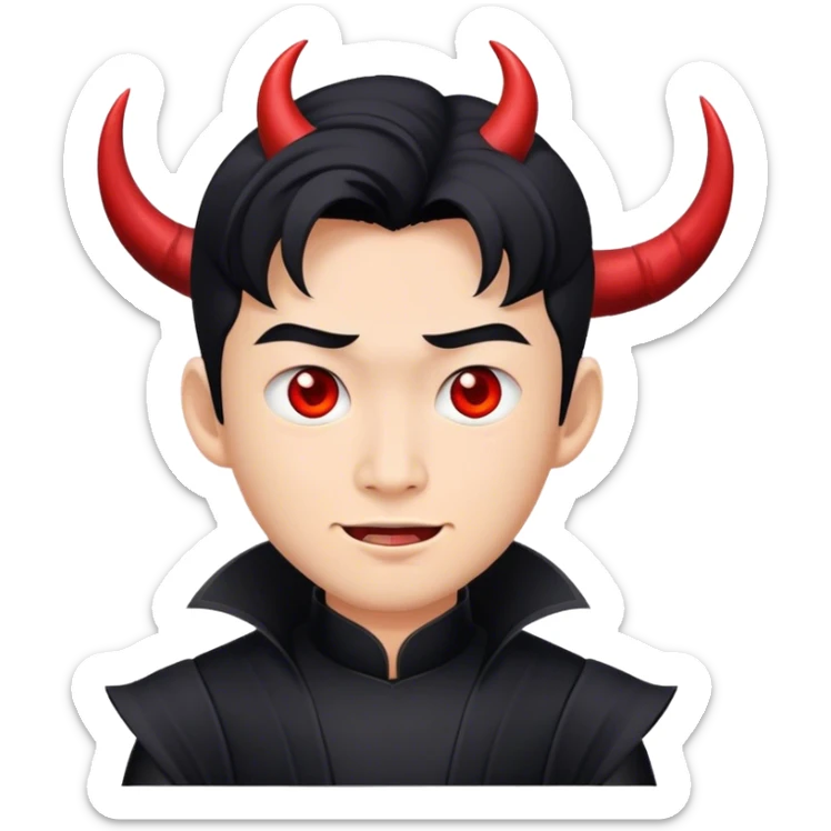 an asian male bride with the face of devil in black wedding dress sticker