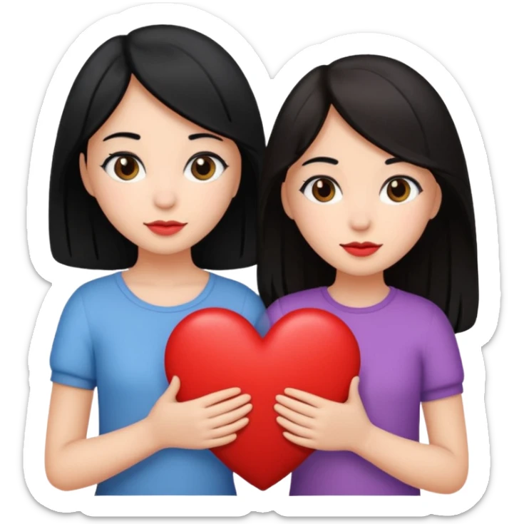 2 girls that have a heart one hair black the other brown  sticker