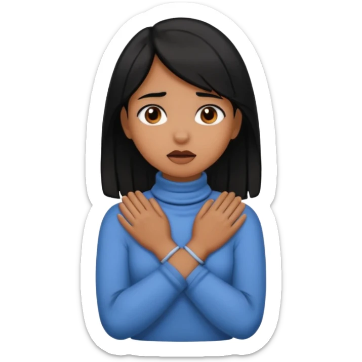 black hair brown skin girl chocking herself on her neck with her hands crossed around her neck  sticker