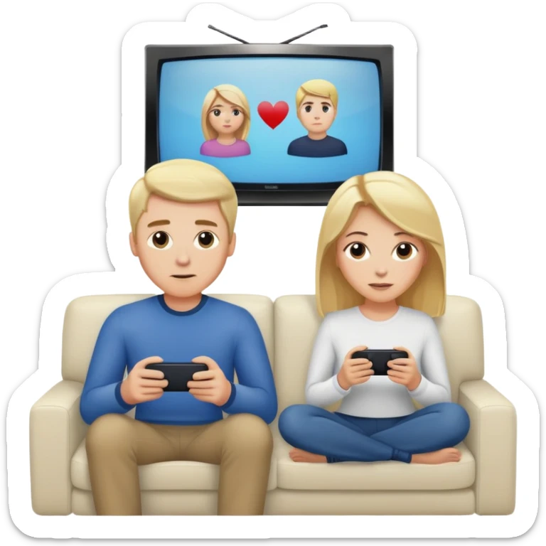 White man, blonde hair and white woman brown hair on the couch watching TV sticker