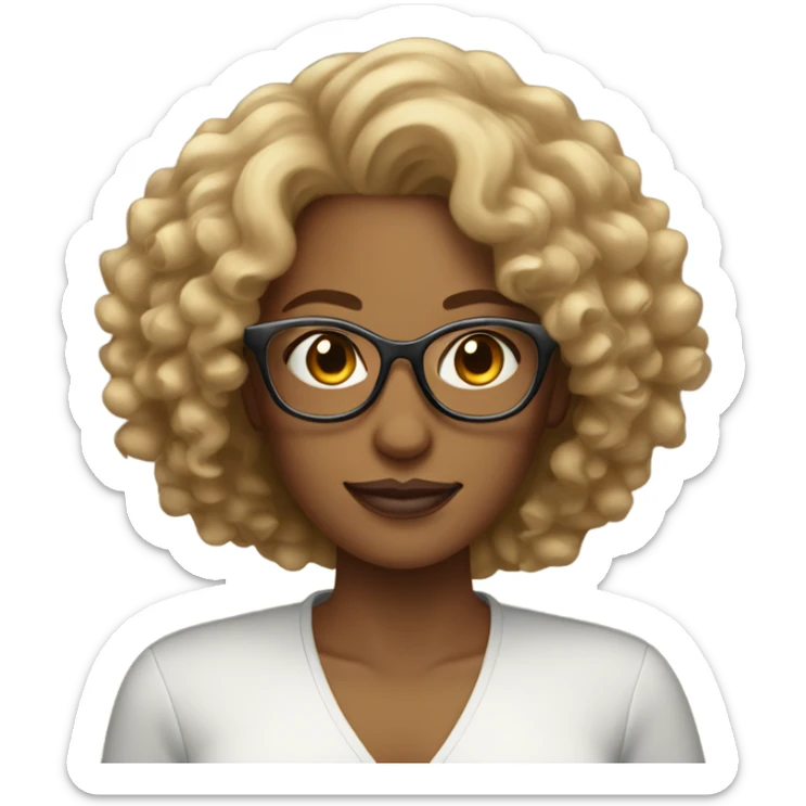Gorgeous light brown woman with big blonde curly hair and glasses sticker