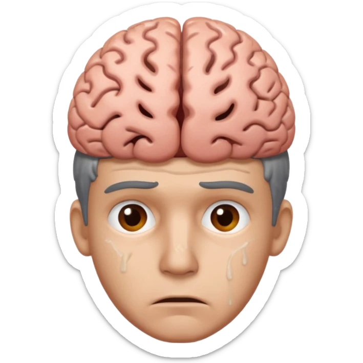 a worried man that dont know what to do and with the brain out of your opened head sticker