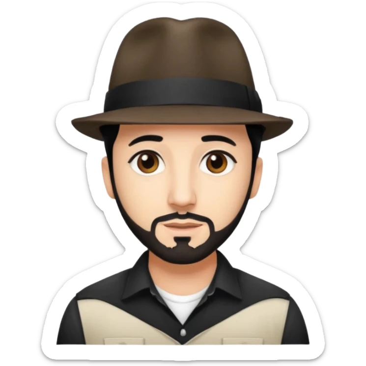 AJ McLean brown eyes, black hair, white shirt and fedora hat sticker