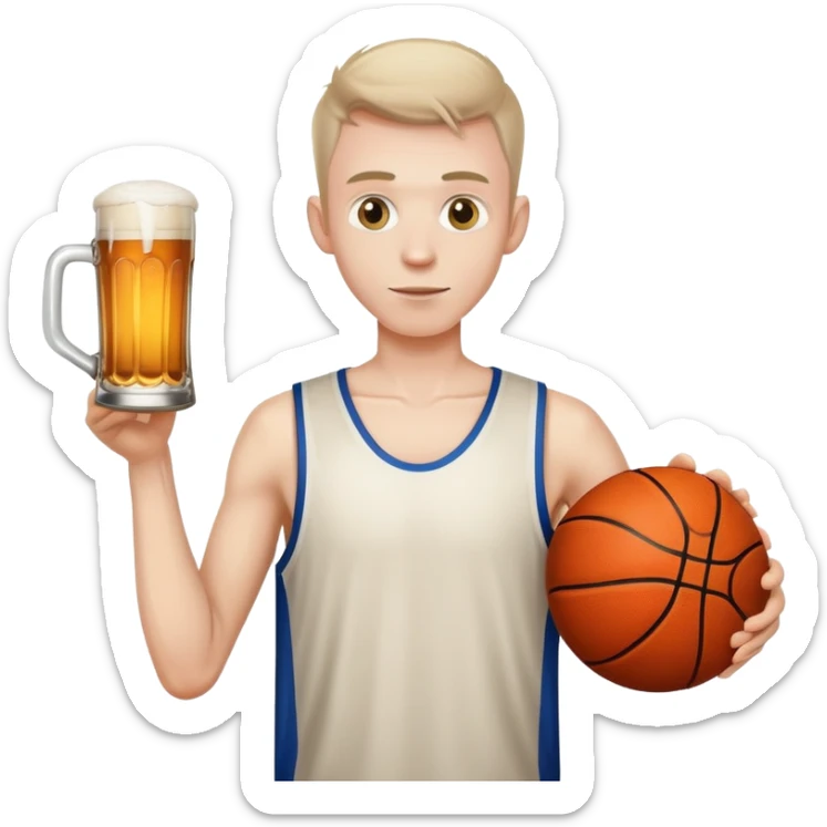 coked out skinny man with a pitcher of beer and a basketball sticker