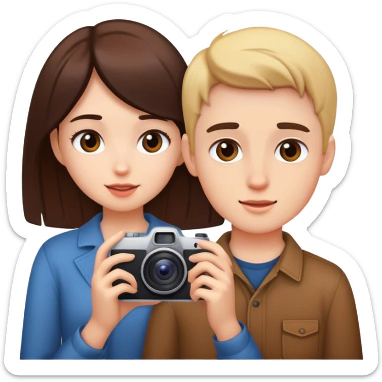 Una pareja sacandose una foto, la chica saca la foto y el chico esta detras de ella sticker