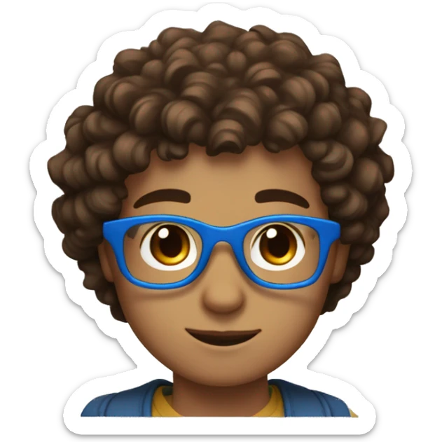A Boy with Brown curls and brown eyes with a smaller hoy with brown straight hair and blue glasses sticker