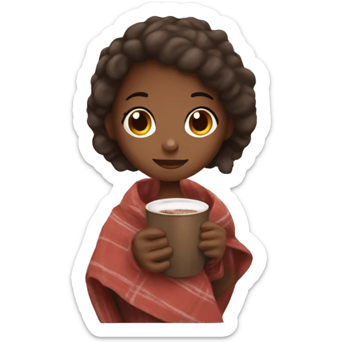 Girl with blanket around her and hot cocoa in her hand sticker