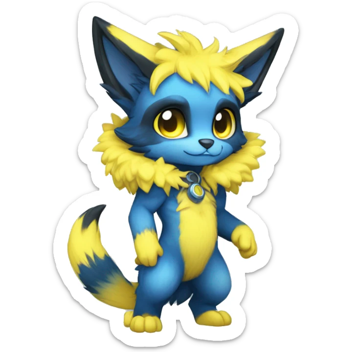 Anthro-Edgy-Cool-Blue-Yellow-Contrast-Colors-Fantasy-Fur-Sona-Chibi-Shiny-Fakémon-Hybrid full body sticker
