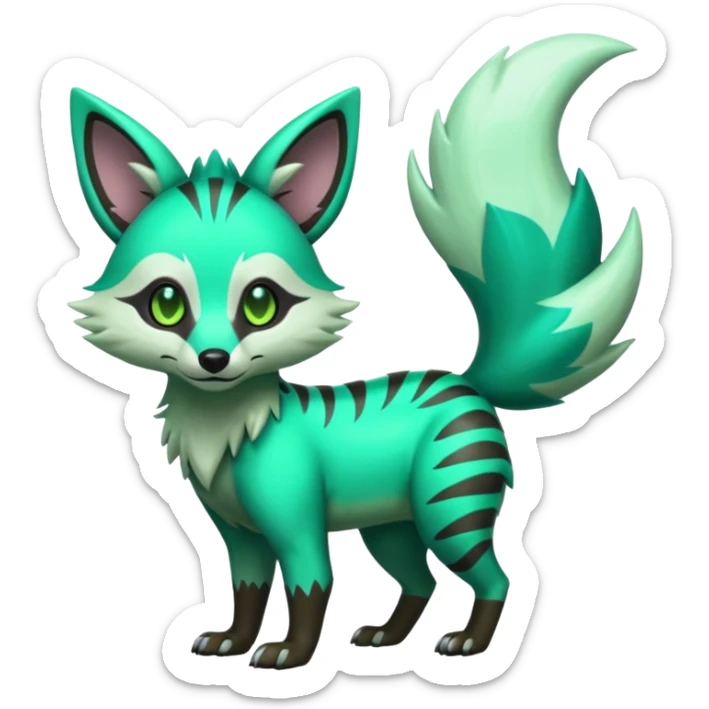 Shiny Green Neon Glossy Silvally-Aardwolf-Tanuki-Genet-Bobcat-fusion-animal-hybrid-creature, full body sticker