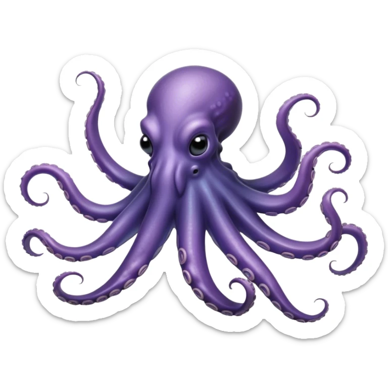 Cinematic Noble Octopus Portrait Emoji, Poised and enigmatic, with a fluid, amorphous body of iridescent, softly tinted skin and eight gracefully undulating arms adorned with delicate suckers, deep, observant eyes reflecting the mysteries of the deep, Simplified yet sharp and sophisticated features, highly detailed, glowing with a soft, oceanic luminescence, high shine, intelligent and mysterious, stylized with an air of deep-sea elegance, focused and fluid, soft glowing outline, capturing the essence of a watchful marine guardian that appears ready to drift out of the screen with effortless authority! sticker