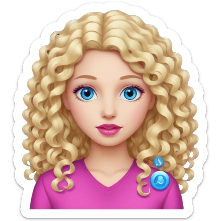 açık tenli  uzun kıvırcık sarı saçlı mavi gözlü   dudak rengi pembe yetişkin kadın yüz   sticker