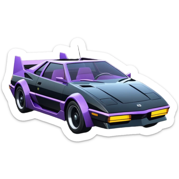 the animated series Batgirl’s aerodynamic opulent dark  futuristic concept loosely based on Toyota 1986 AE86 (flat long straight faceted mechanical body) lightweight stealthy street hot rod  sticker